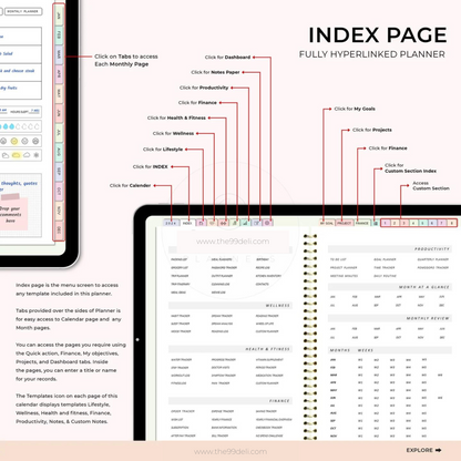 Undated Digital Life Planner | Lifetime Use | Hyperlinked | Freebies included