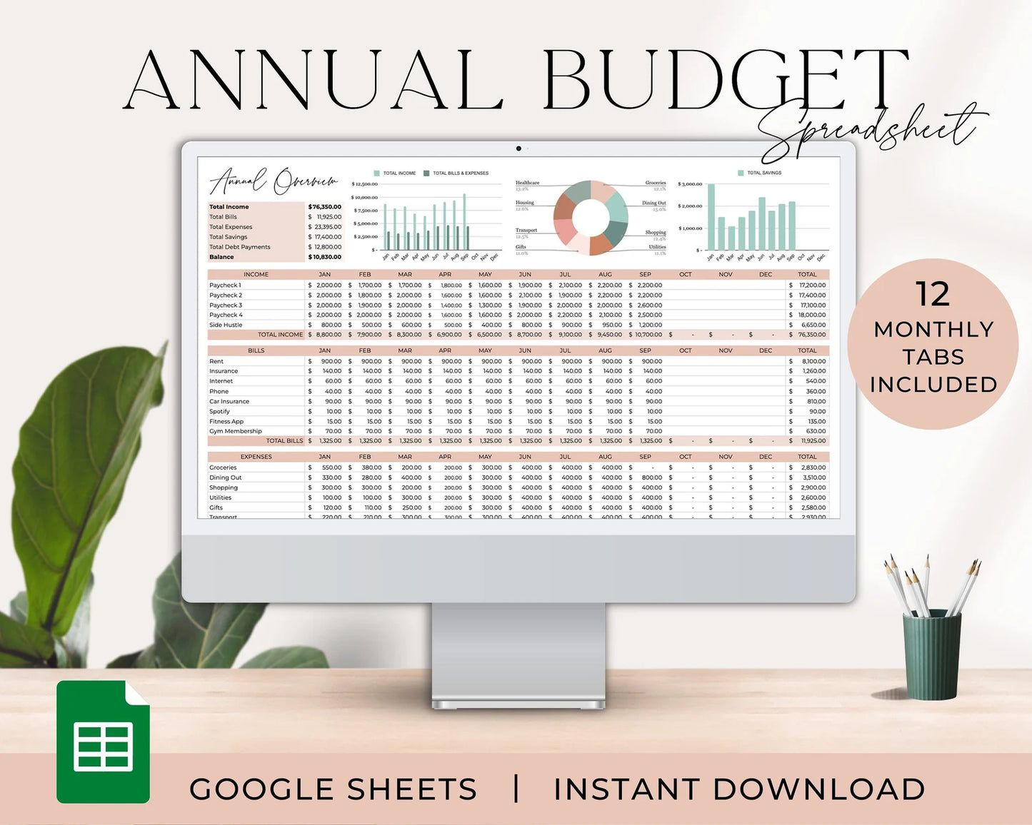 Annual Budget Spreadsheet | Yearly Budget Planner